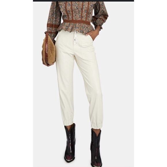 New Veronica Beard Faux Leather Bolton With Cargo Pkts COLOR Ecru Women Size 31